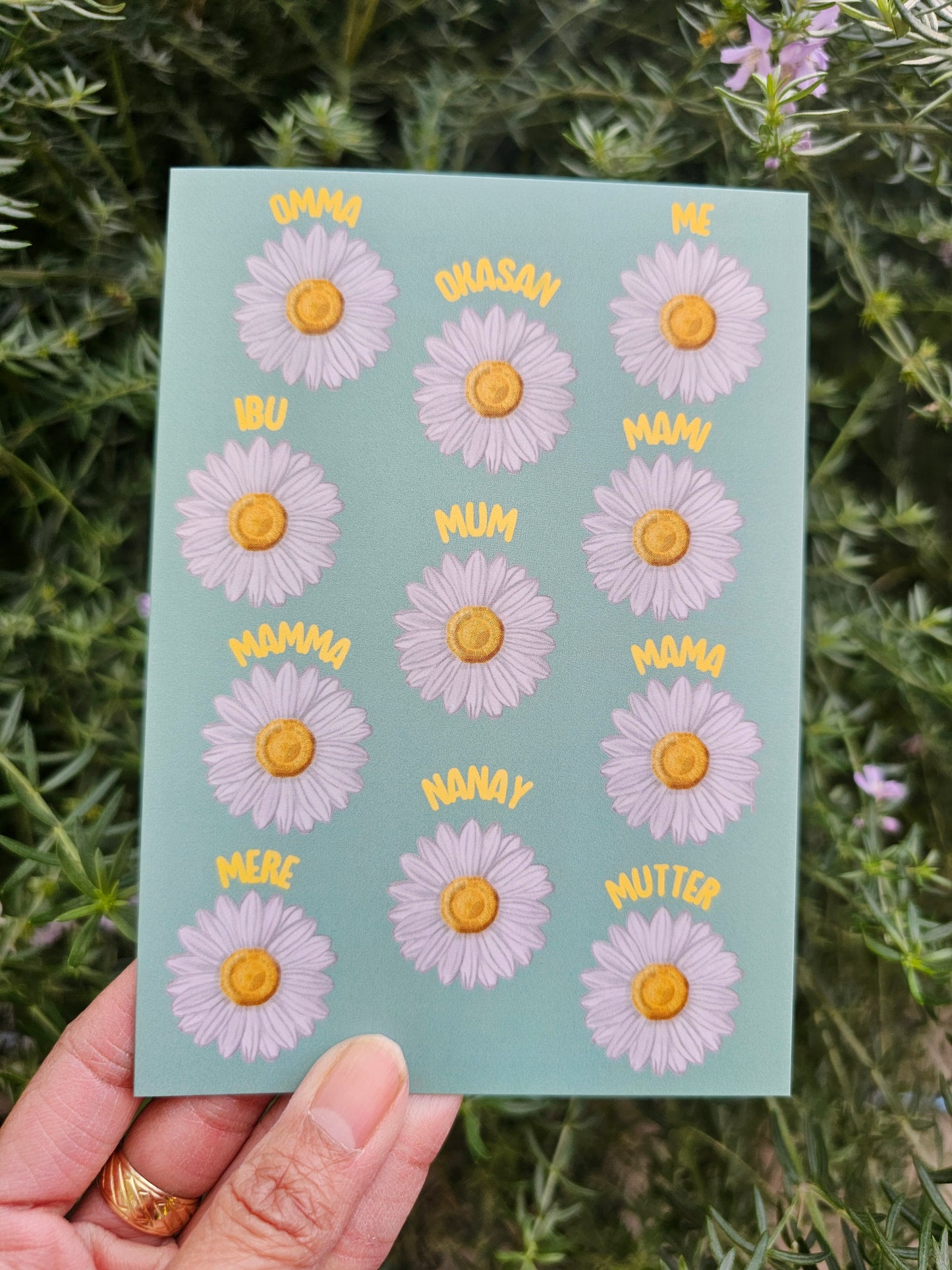 Mothers Day Card different languages (light green)