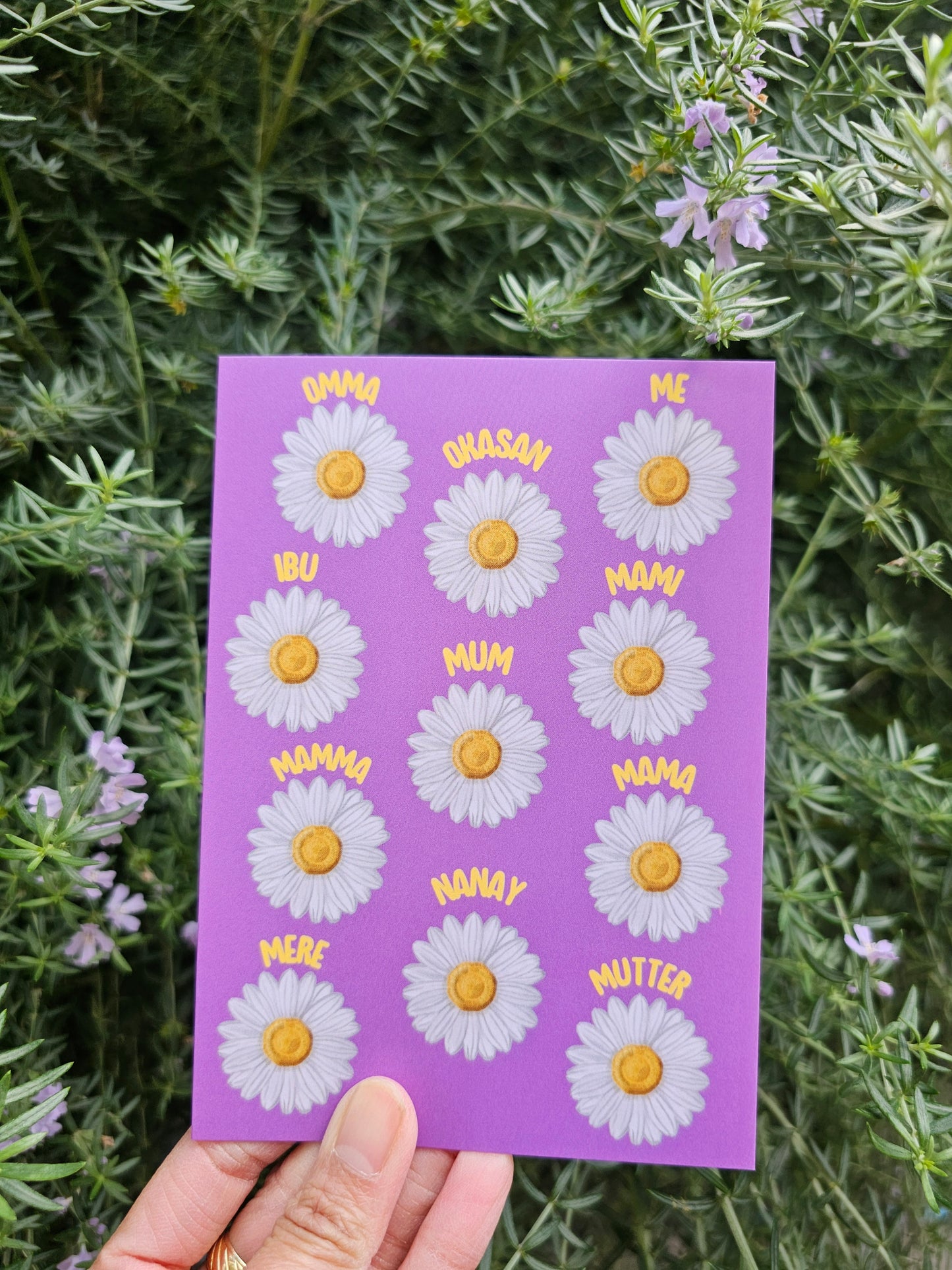 Mothers Day card in different languages (Purple)