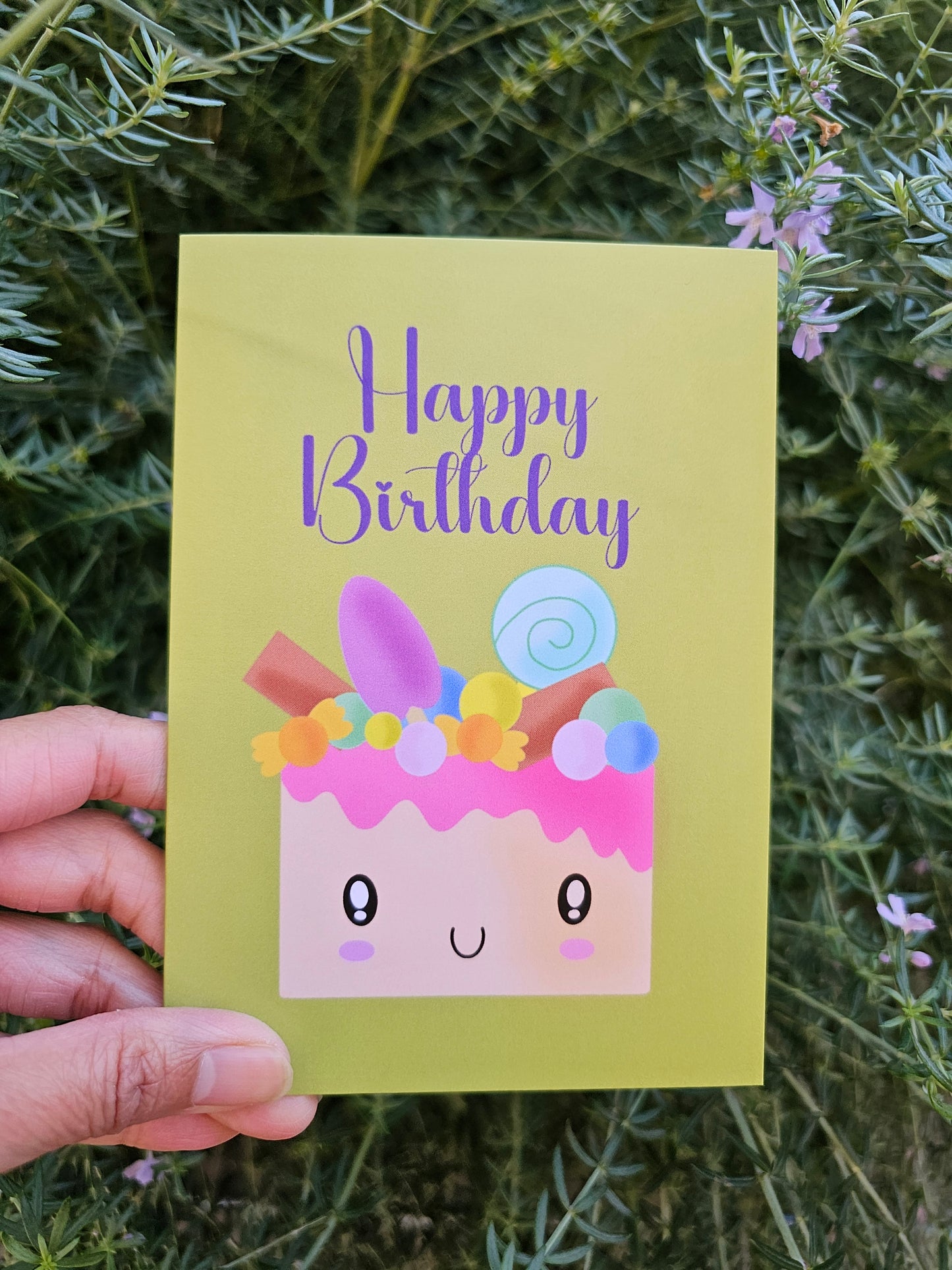Happy Birthday cake card (Olive green)