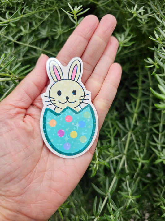 Yellow Easter Bunny Hologrphic star sticker