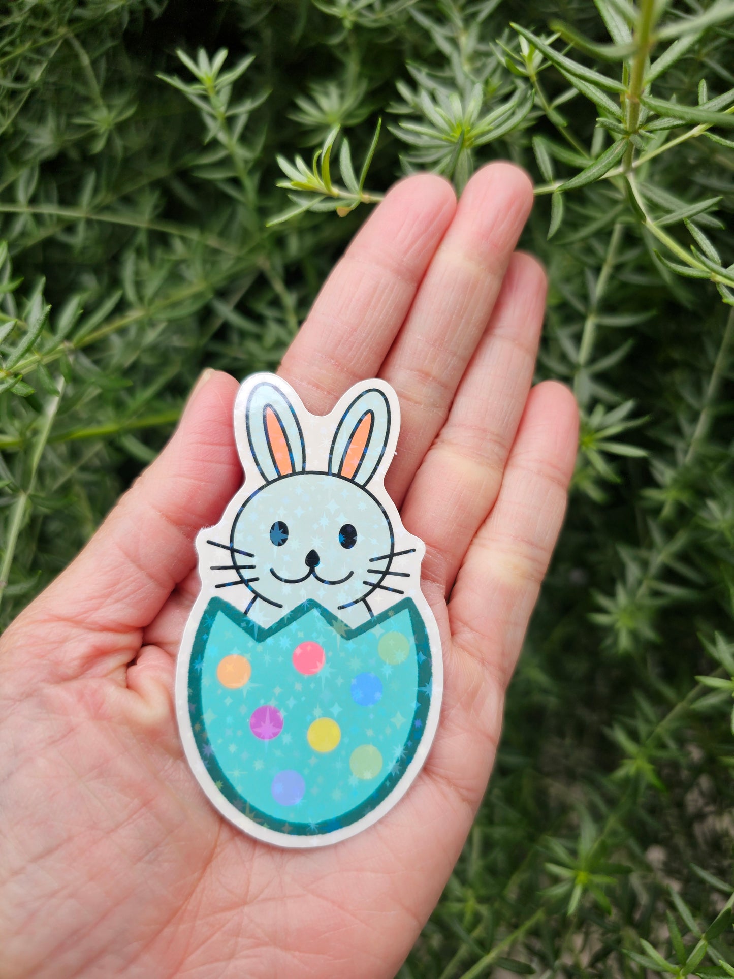 Blue Bunny Holographic waterproof sticker