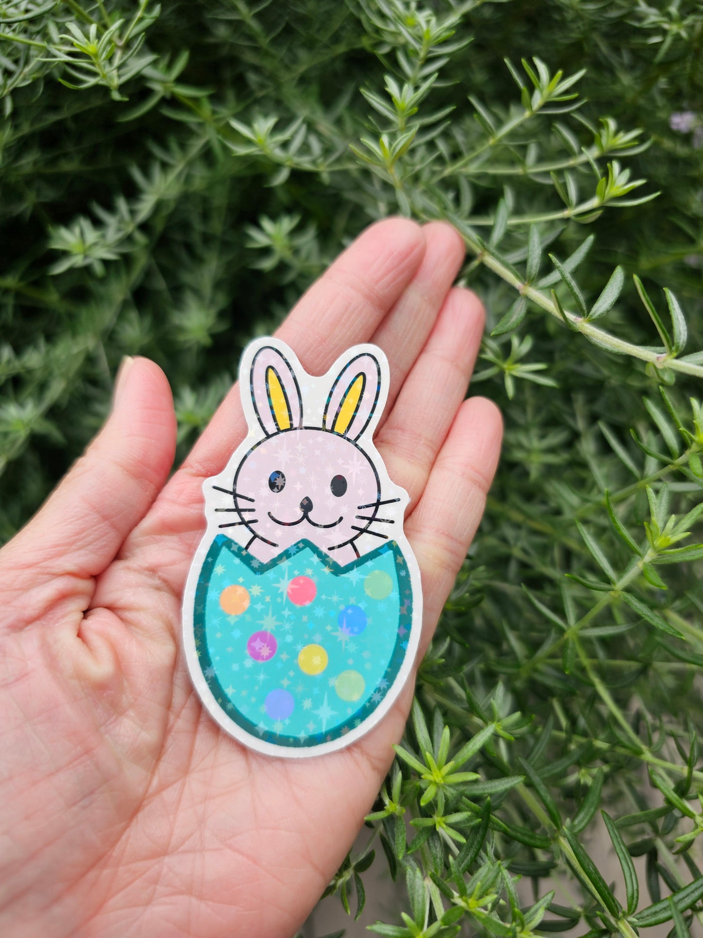 Pink bunny holographic waterproof sticker