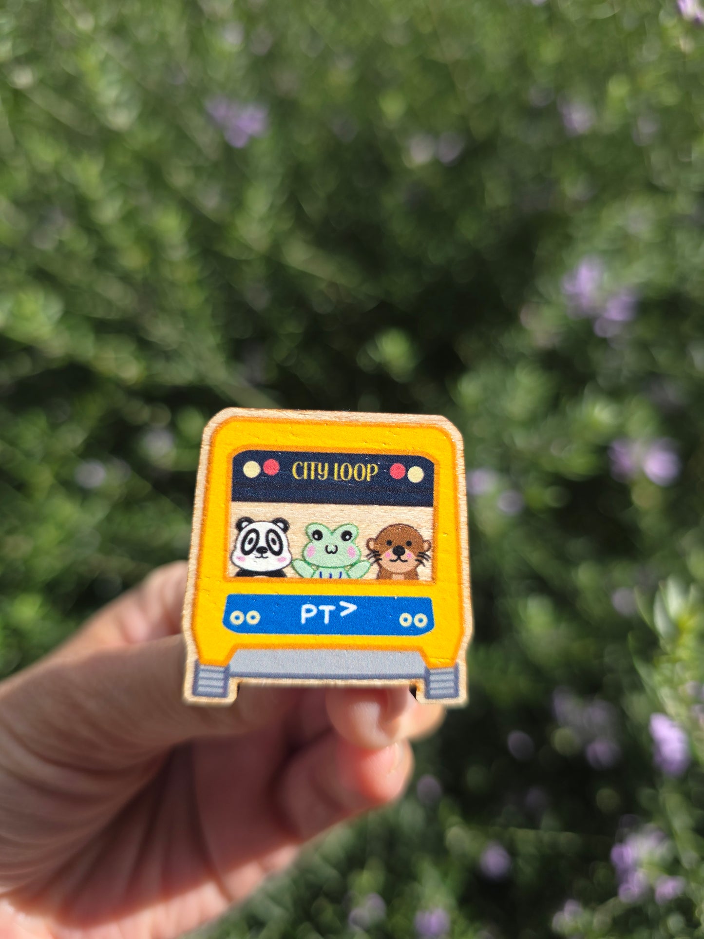 Metro train wooden pin