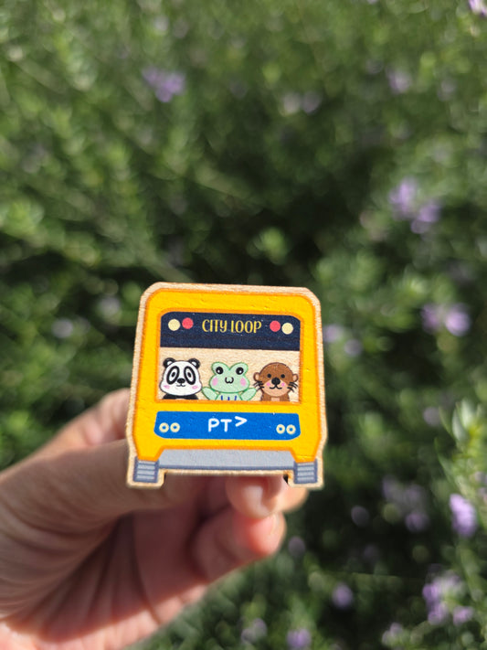 Metro train wooden pin