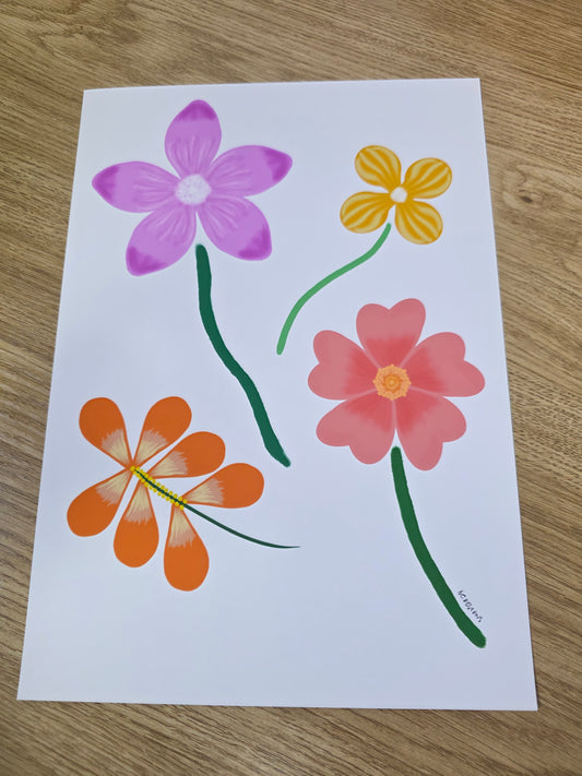 Four flowers A4 artprint