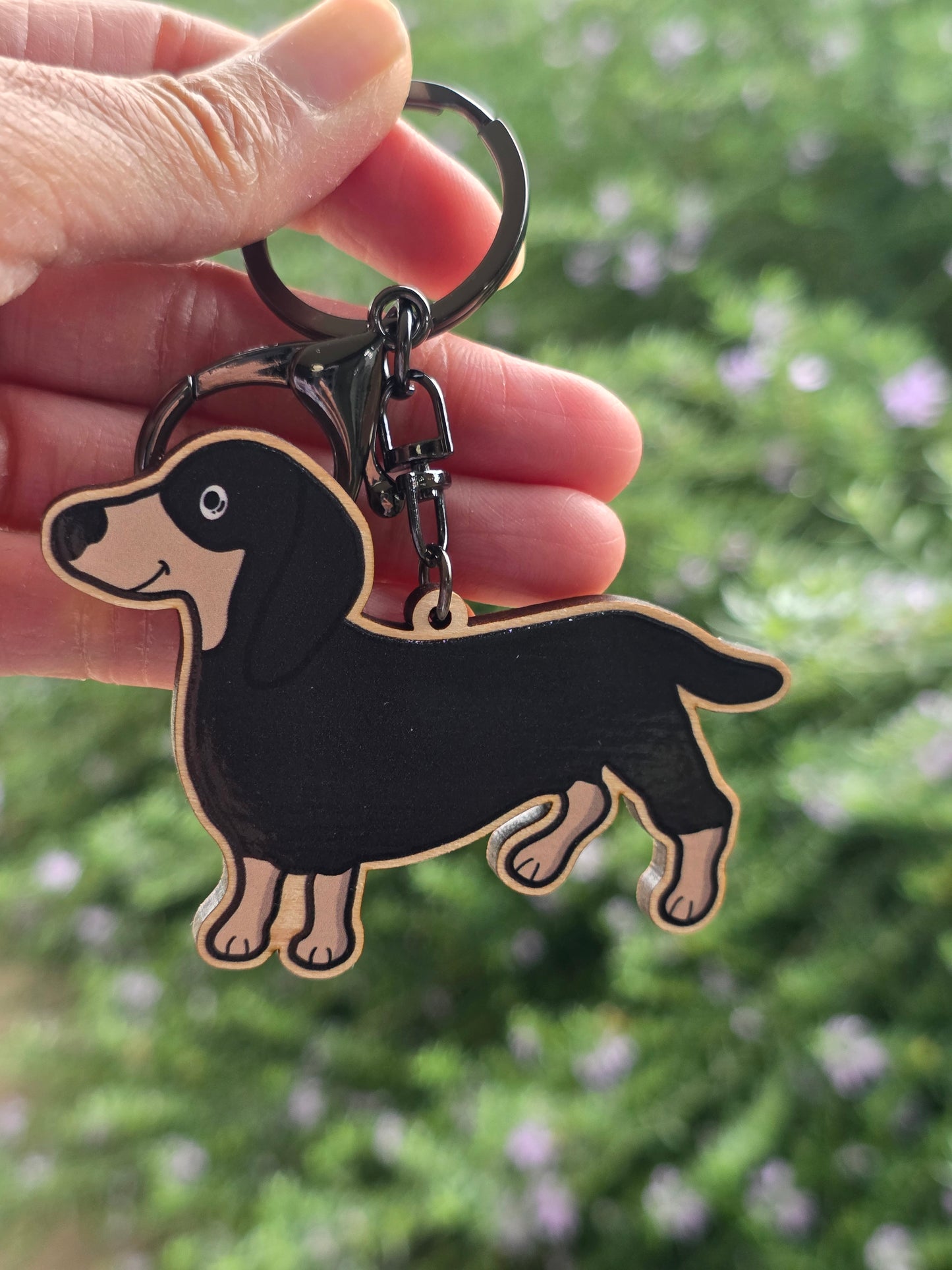 Long Dachshund wooden keychain