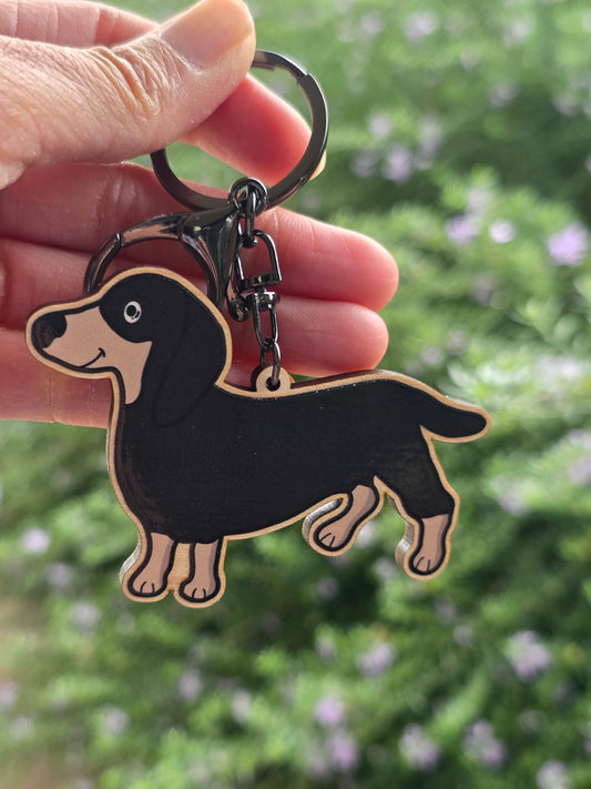 Long Dachshund wooden keychain