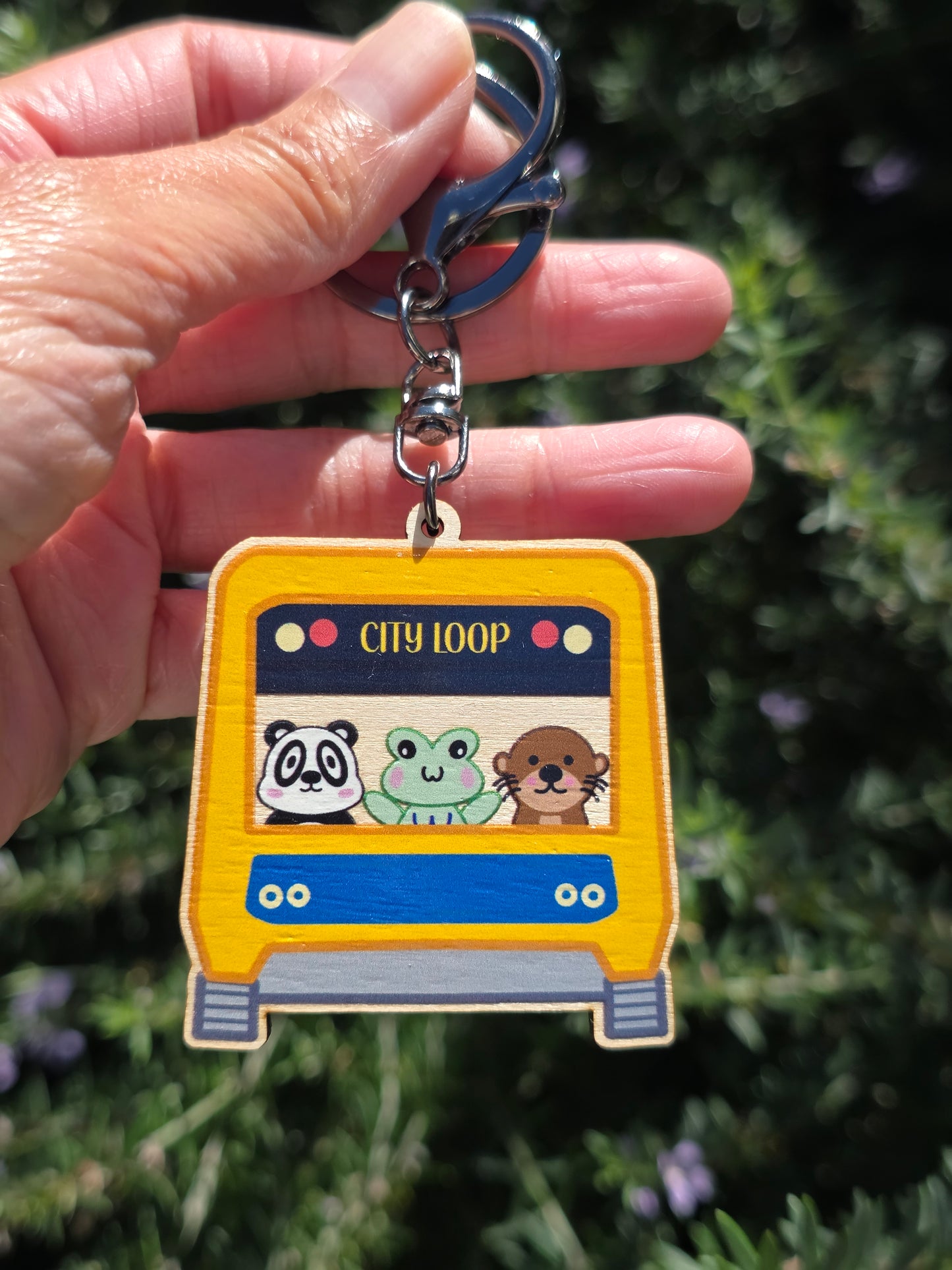 Metro train wooden keychain