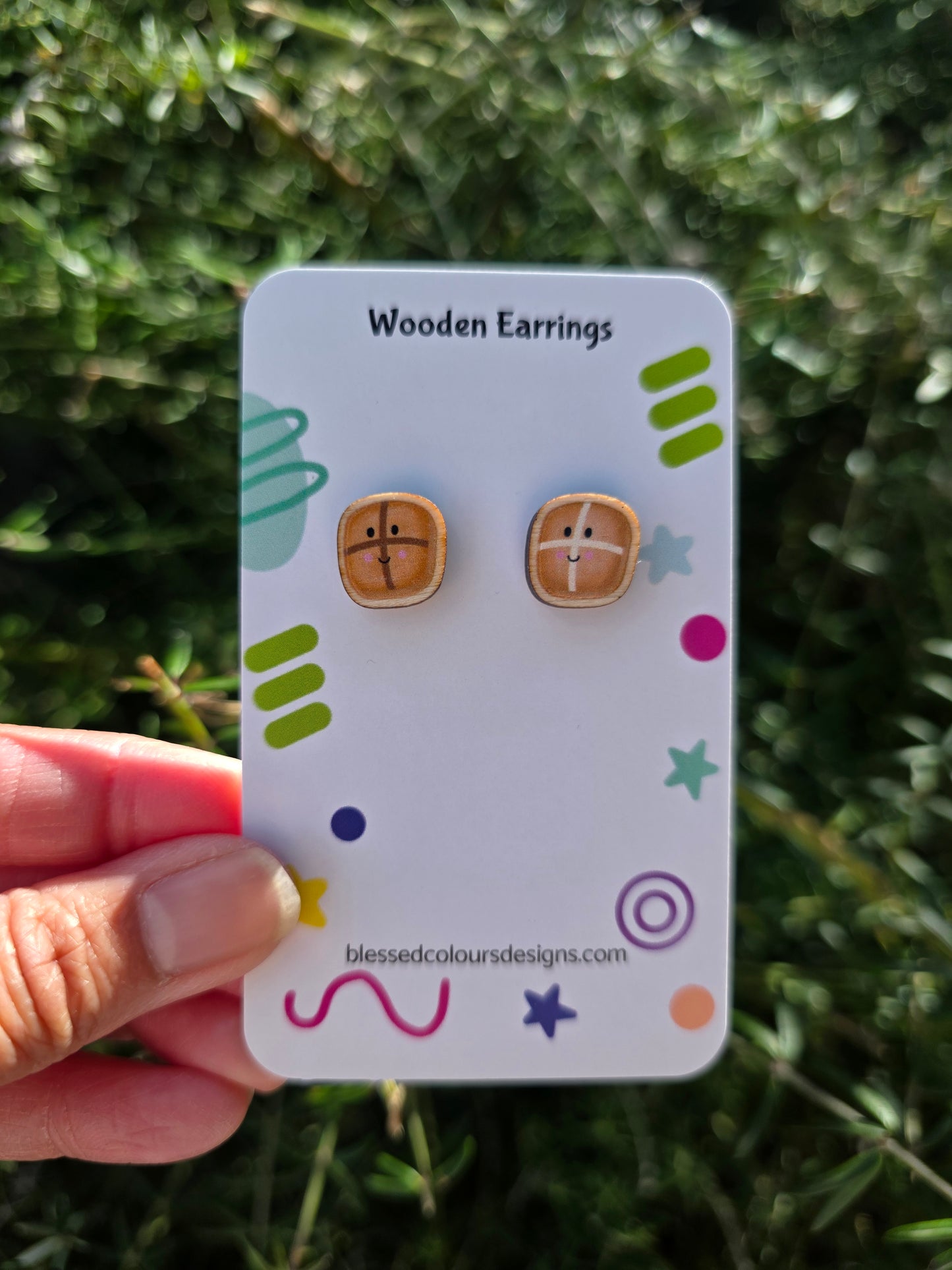 Hot cross bun wooden earrings