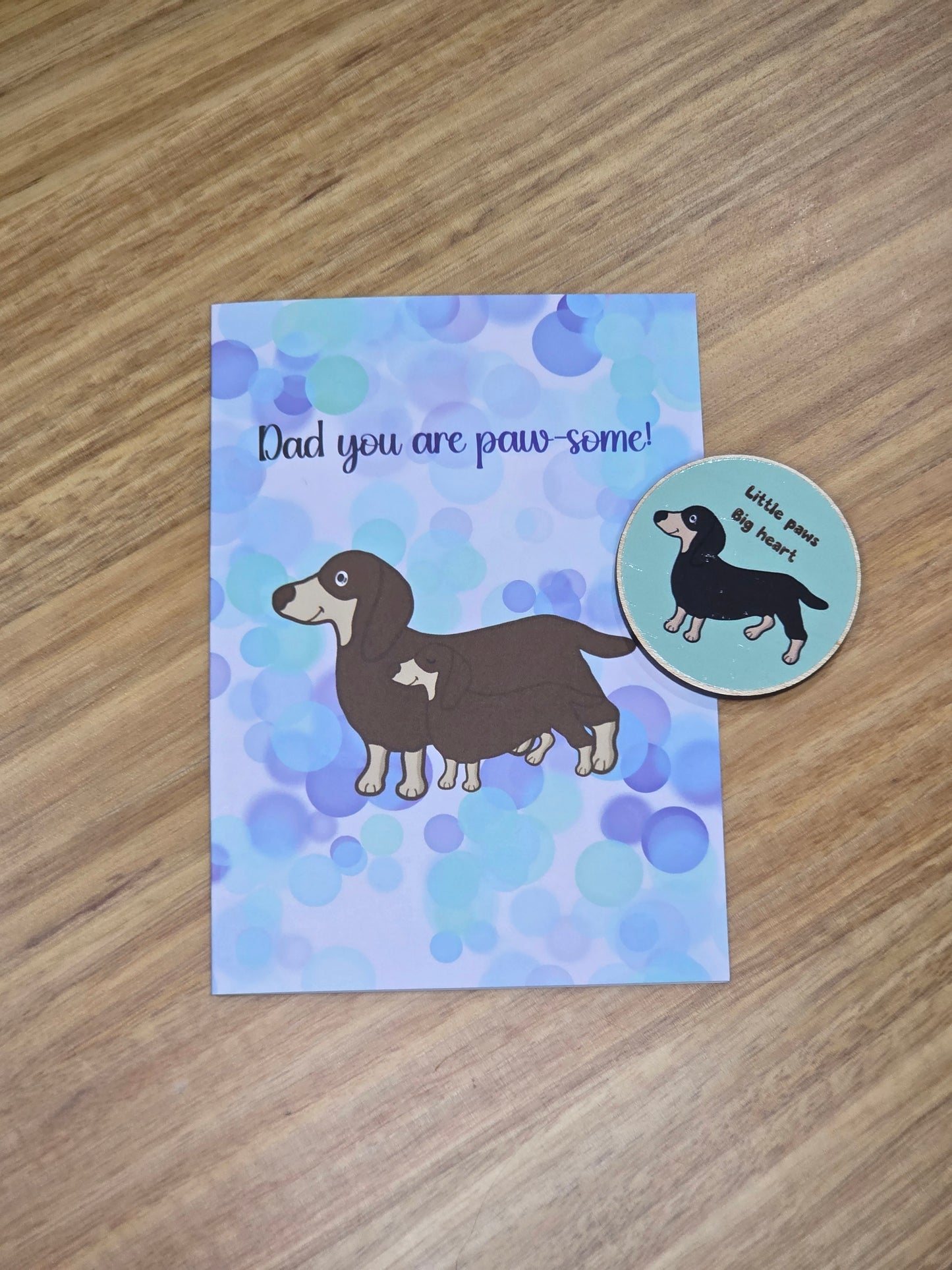 Doxie Dad eco-card and wooden magnet set