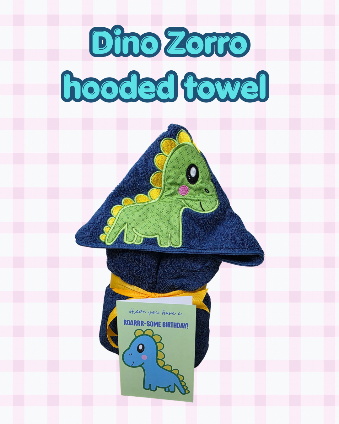 Dino Zorro hooded towels with greeting card