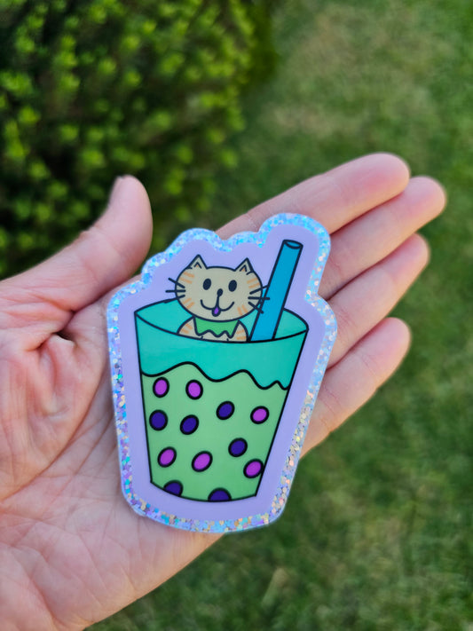 Kitty cat in bubble tea glitter