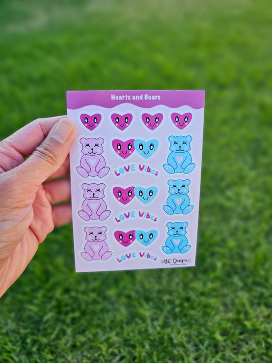 Hearts and Bears mini sticker sheet (Glossy Sticker)