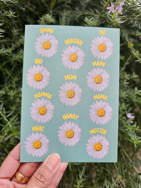 Mothers Day Card different languages (light green)