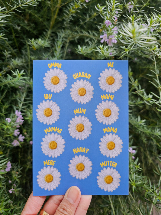 Mothers Day card different languages (Blue)