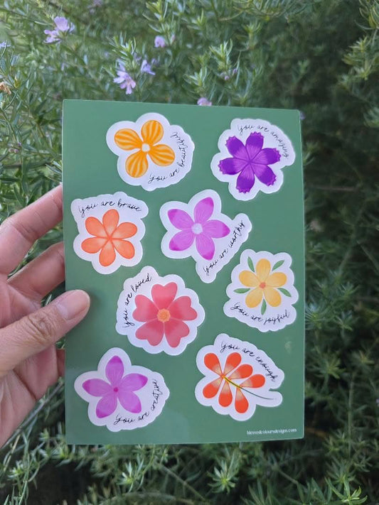 Flower affirmation vinyl sticker sheet