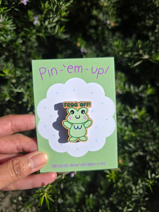 Frog off wooden pin