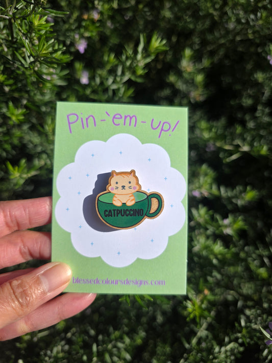 Catpuccino wooden pin