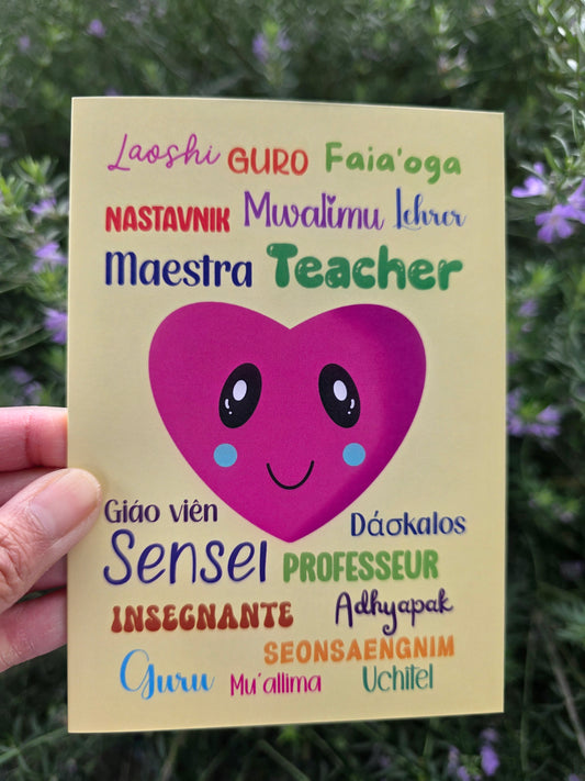 Teachers card in many languages
