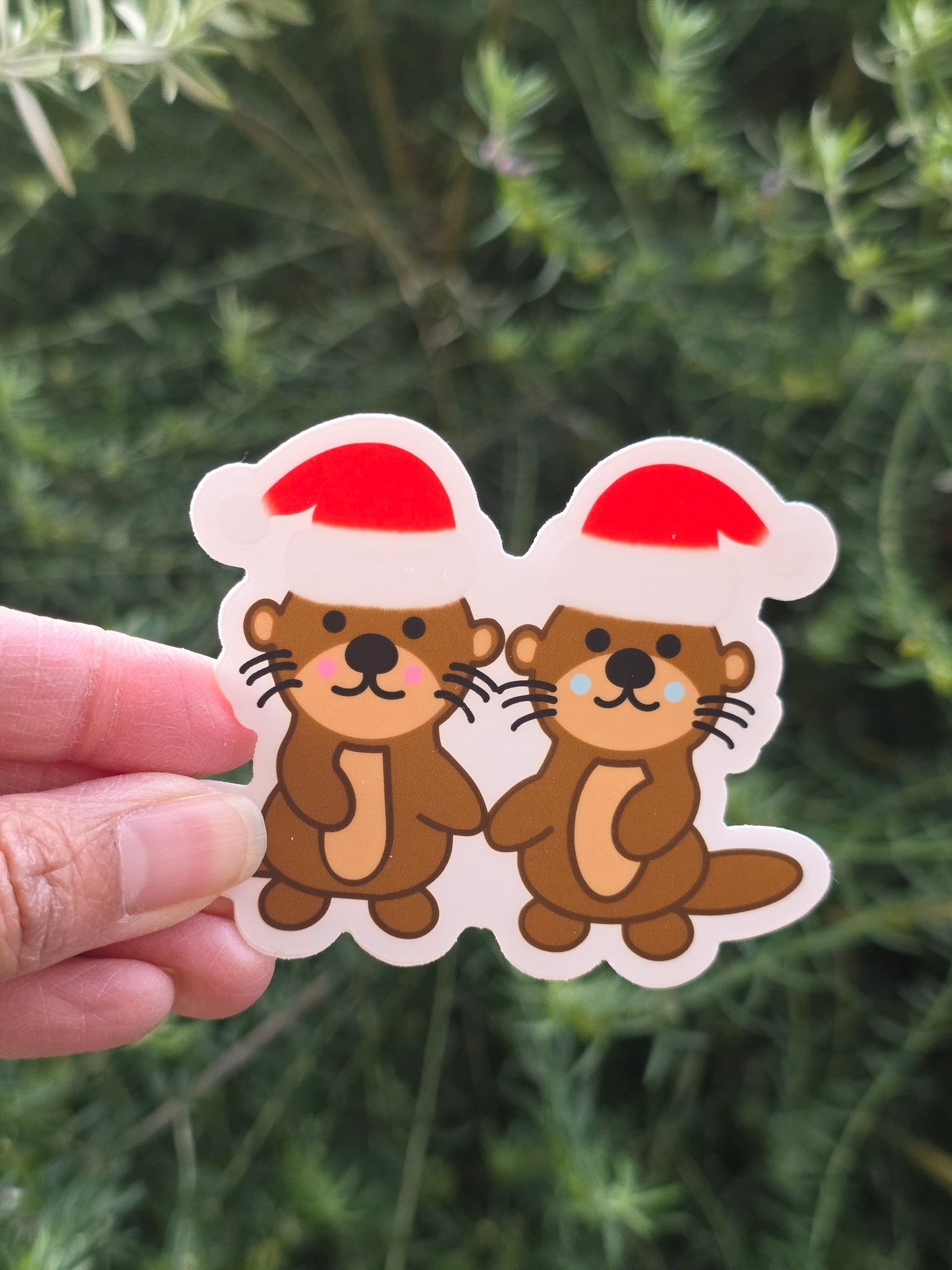 Otter duo Christmas waterproof sticker
