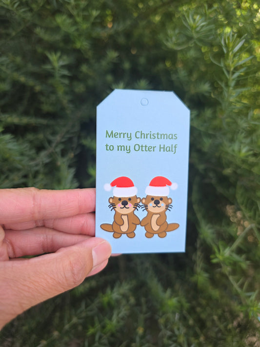 Otter duo Christmas gift tag