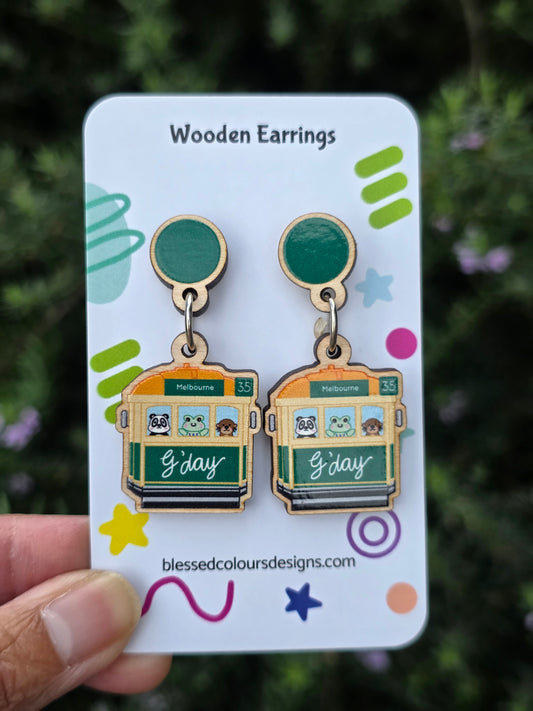 Tram Wooden Earring