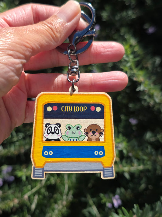 Metro train wooden keychain