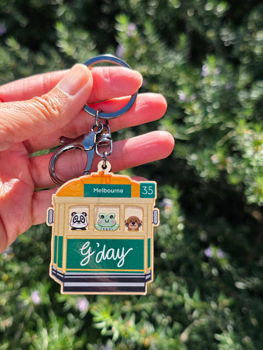 Melbourne Tram wooden keychain