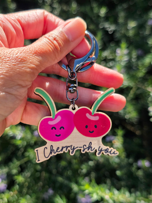 Cherry duo Wooden keychain