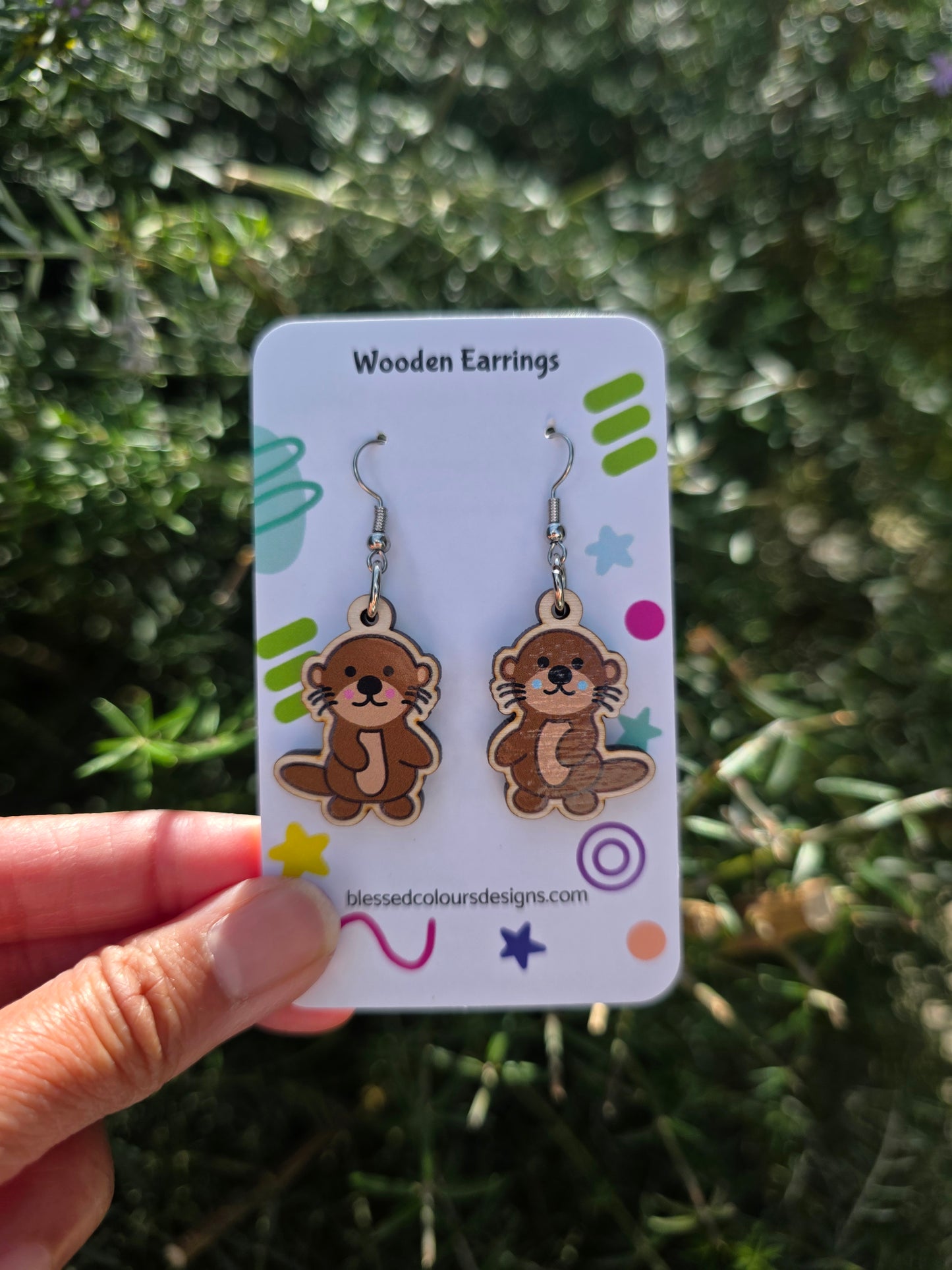 Otter duo wooden earring