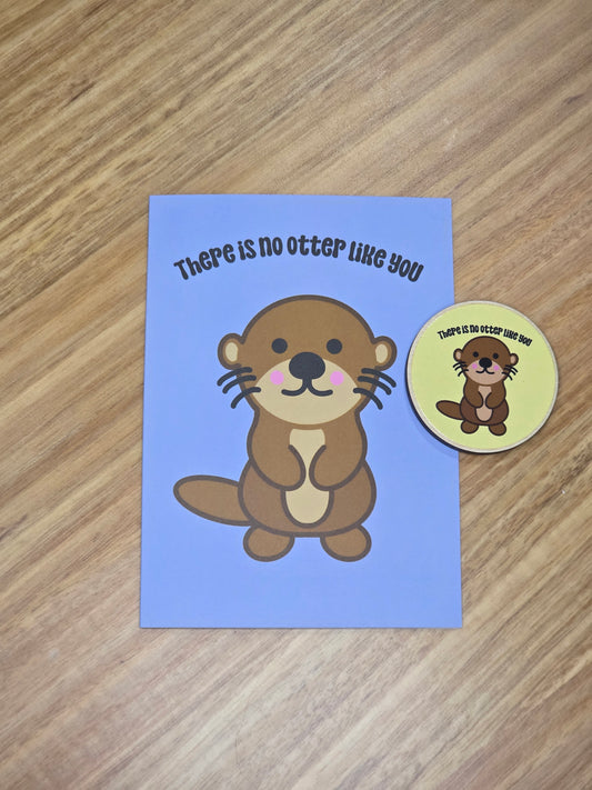 Otter eco-card and wooden magnet set