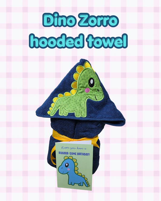 Dino Zorro hooded towels with greeting card